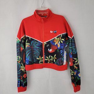 NIKE Womens SMALL Sportswear Hyper Femme Cropped Jacket Floral Bird Tropical